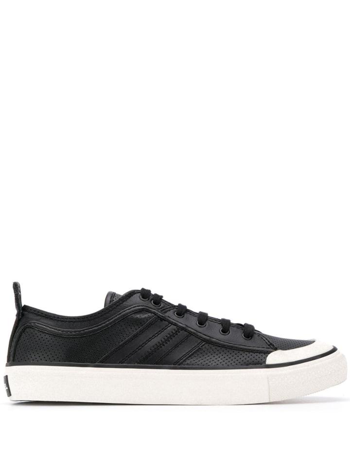 Diesel Low-top Sneakers In Perforated Leather - Black
