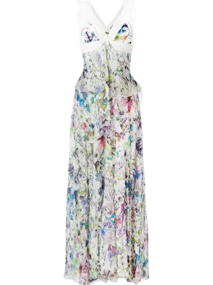 Roberto Cavalli Floral Print Long Dress, Women's, Size: 40, White, Silk/polyamide