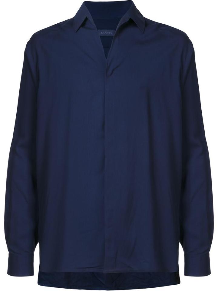 Lanvin Concealed Front Fastening Shirt, Men's, Size: 45, Blue, Viscose/spandex/elastane