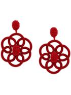 Oscar De La Renta Flower Beaded Earrings - Red