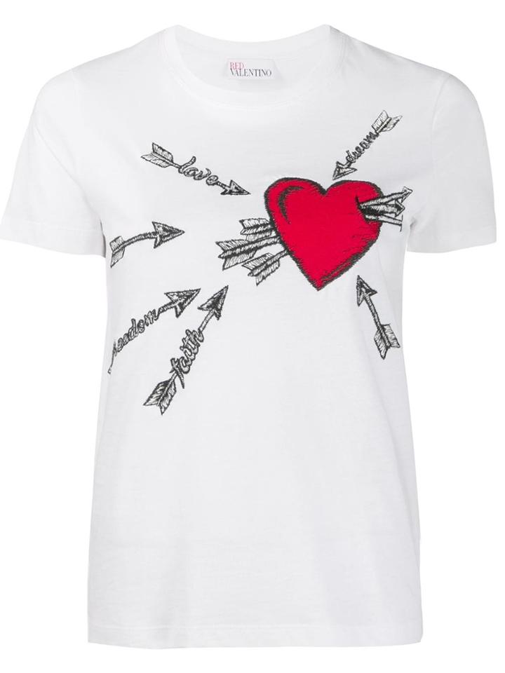 Red Valentino Heart Embroidered T-shirt - White
