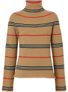 Burberry Icon Stripe Cashmere Turtleneck Sweater - Brown