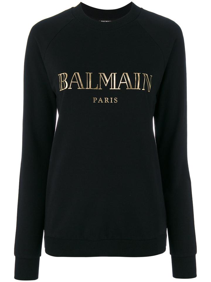 Balmain - Logo Lettering Sweatshirt - Women - Cotton - 38, Black, Cotton