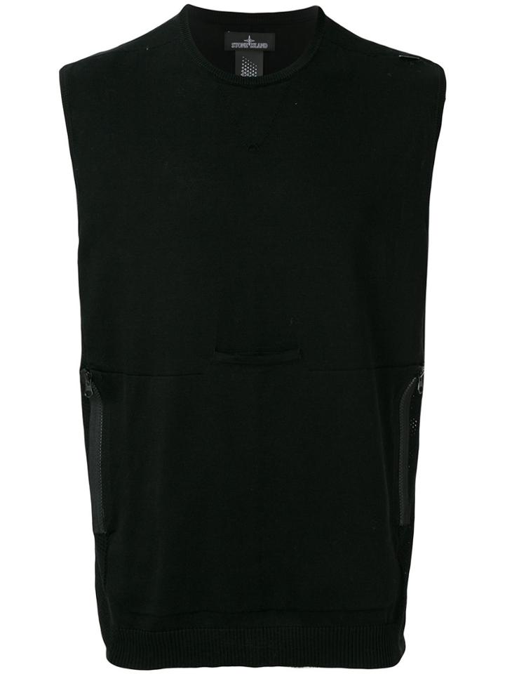 Stone Island Shadow Project Sleeveless Fitted Sweatshirt - Black