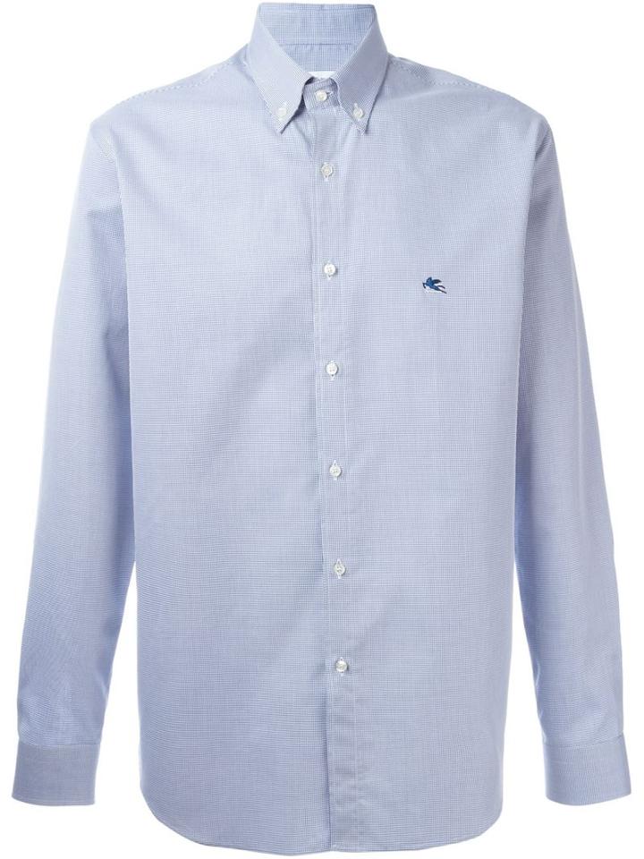 Etro Embroidered Logo Shirt, Men's, Size: 39, Blue, Cotton