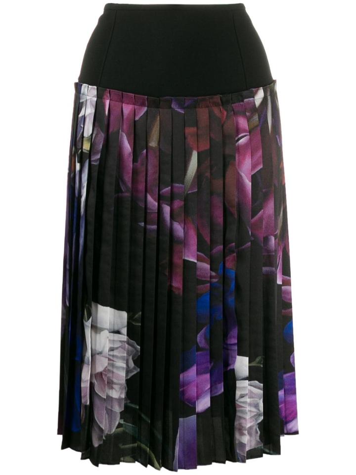 Roberto Cavalli Floral Print Pleated Skirt - Black
