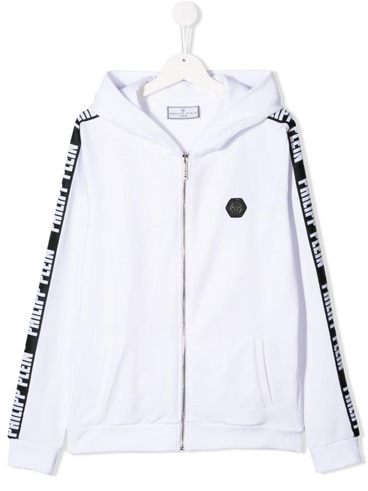 Philipp Plein Junior Contrast Logo Bomber Jacket - White