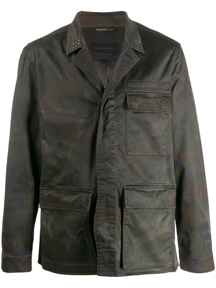 John Varvatos Embroidered Snake Military Jacket - Green