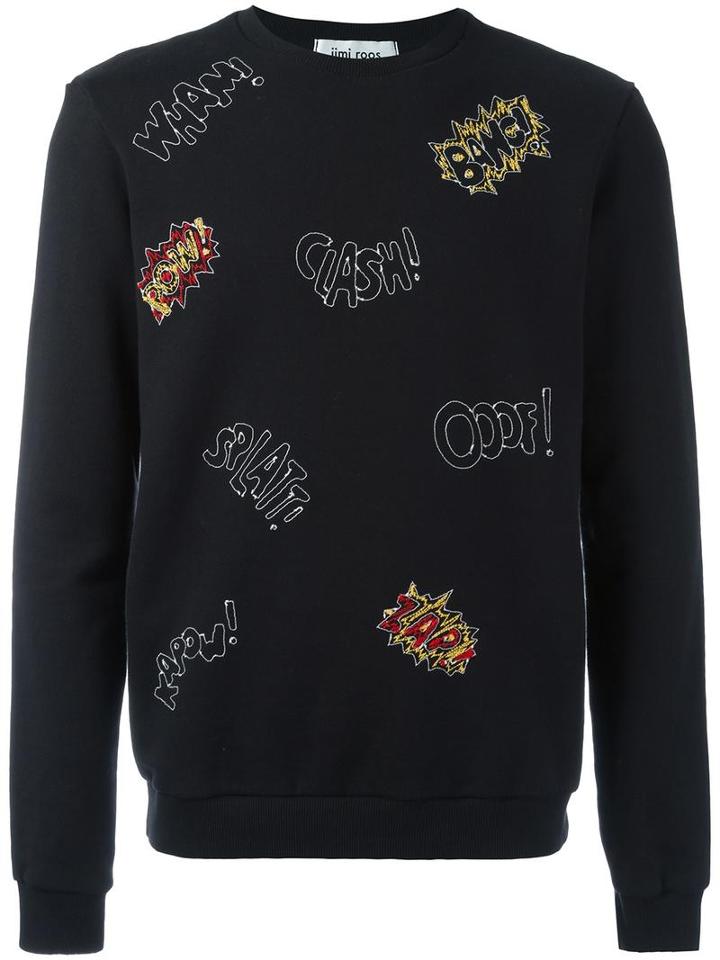 Jimi Roos Embroidered Cartoon Effect Sweatshirt, Men's, Size: Small, Black, Cotton