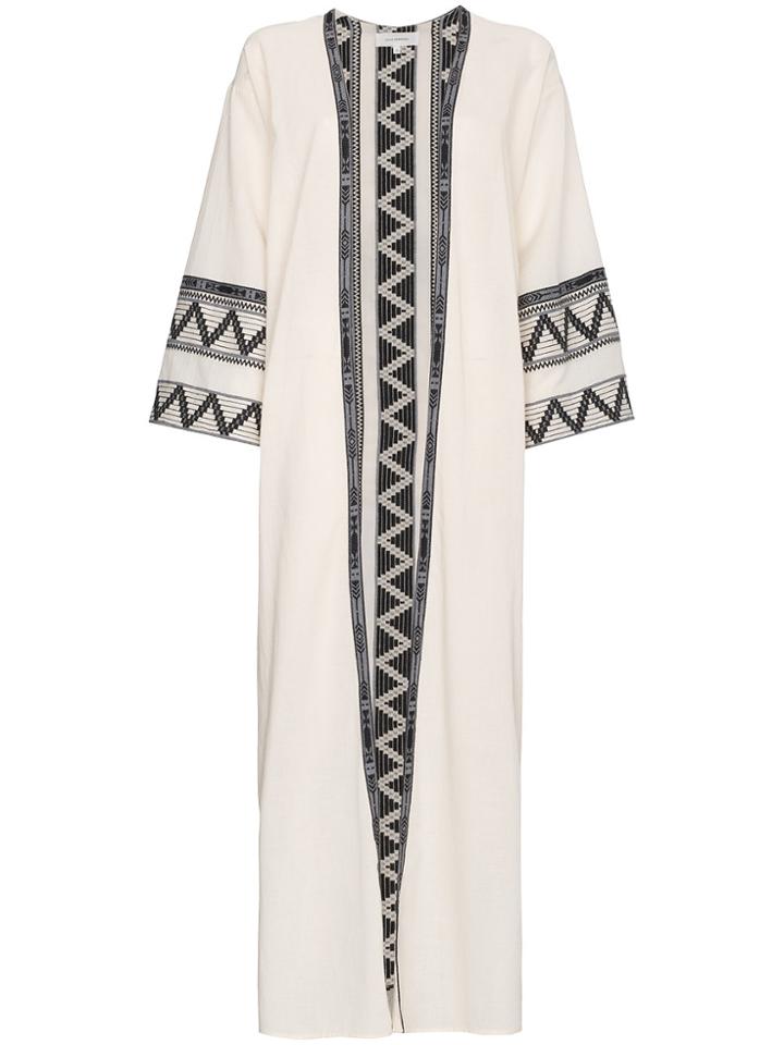 Celia Dragouni Zig Zag Embroidered Cotton Kaftan Jacket - Nude &