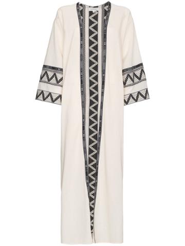 Celia Dragouni Zig Zag Embroidered Cotton Kaftan Jacket - Nude &