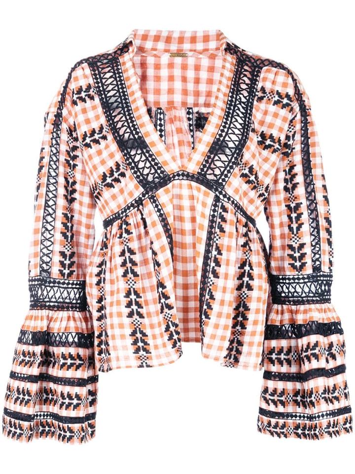 Dodo Bar Or Embroidered Checked Blouse - Orange