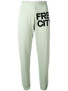 Freecity Logo Print Track Pants, Women's, Size: Medium, Green, Cotton