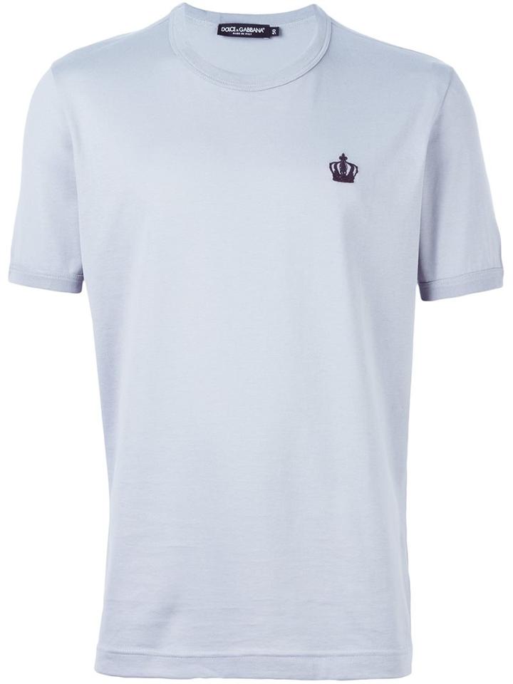 Dolce & Gabbana Embroidered Crown T-shirt, Men's, Size: 54, Grey, Cotton