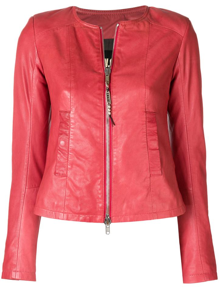 S.w.o.r.d 6.6.44 Collarless Leather Jacket - Red