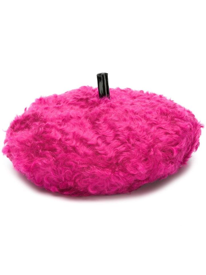 Moschino Fuzzy Beret - Pink & Purple