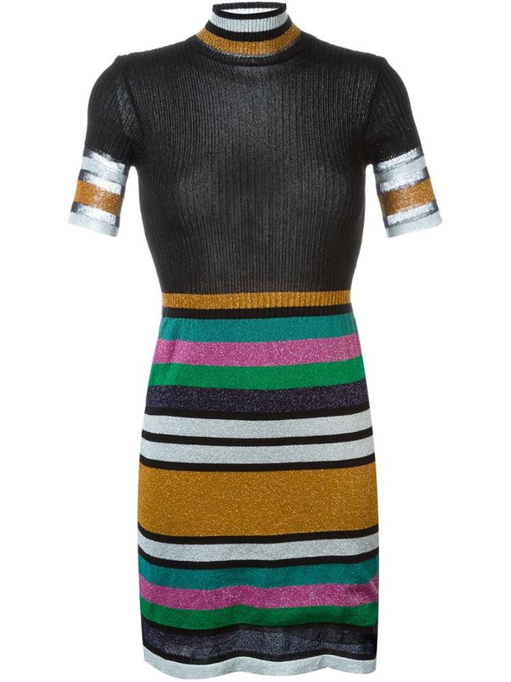 Diesel Striped Ribbed Turtle Neck Dress