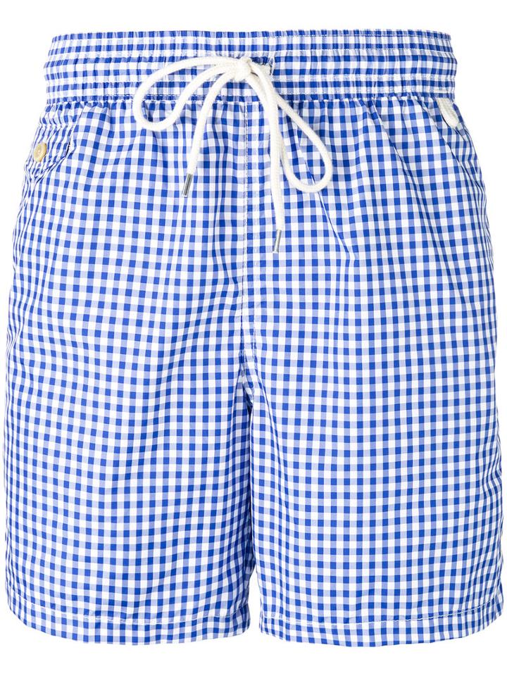 Polo Ralph Lauren Gingham Print Swim Shorts, Men's, Size: Medium, Blue, Polyester