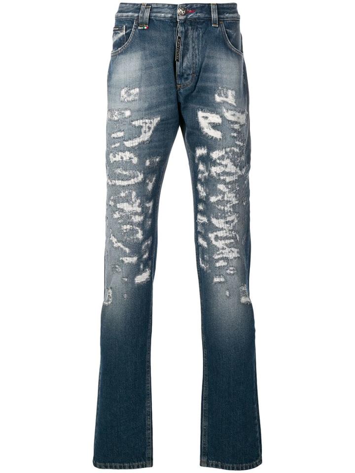 Philipp Plein Distressed Straight Jeans - Blue