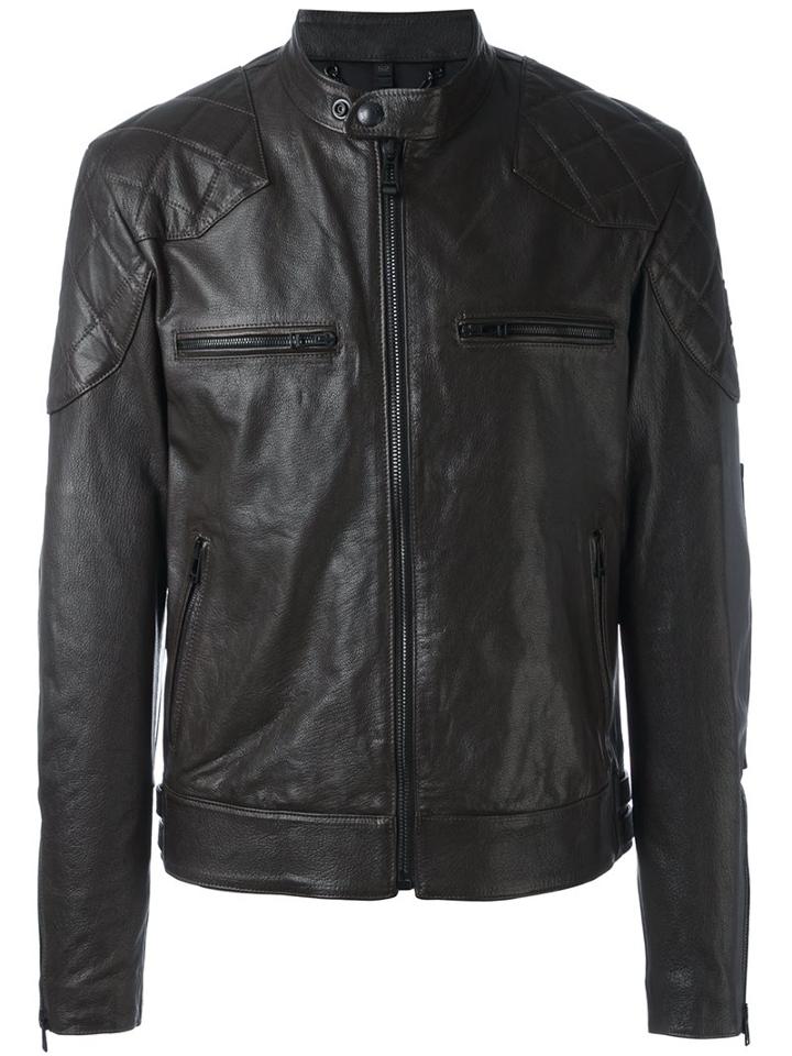 Belstaff Zipped Leather Jacket, Men's, Size: 54, Brown, Leather/viscose