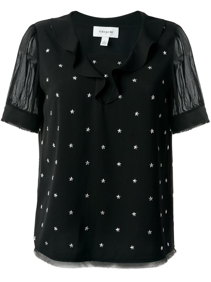 Coach Star Stud Embellished Top, Women's, Size: 6, Black, Silk/polyester
