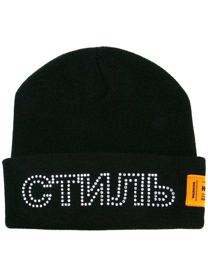 Heron Preston Microstud Text Beanie - Black