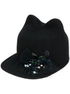 Maison Michel Embellished Cats Ears Cap - Black
