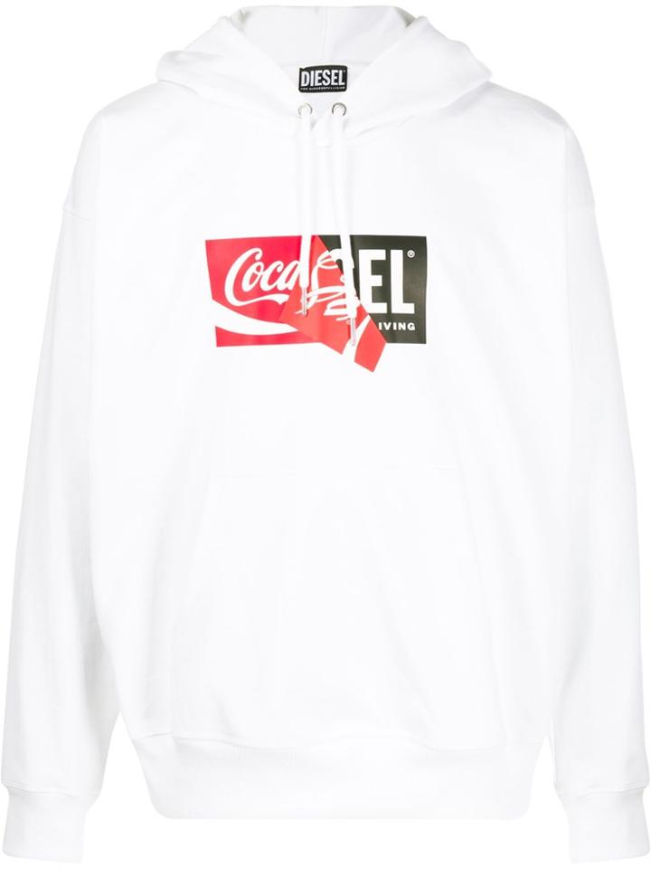 Diesel Recycled Fabric Hoodie With Double Logo Print - White