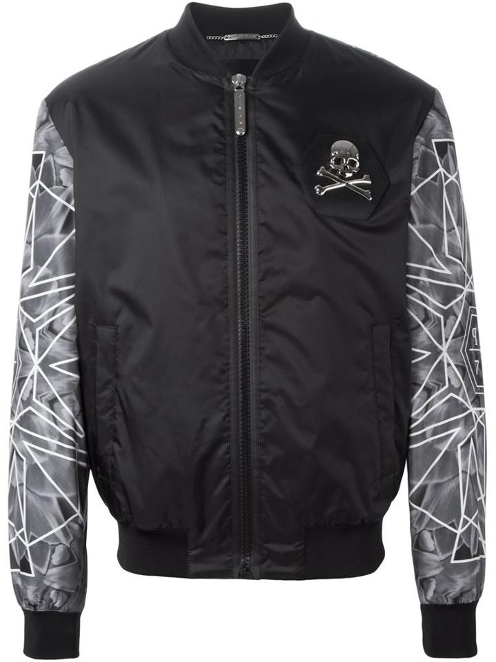 Philipp Plein 'skull Life' Bomber Jacket, Men's, Size: Large, Black, Polyester/polyamide/polyurethane/polyester