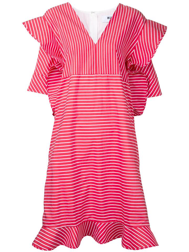 Msgm - Striped Origami Shift Dress - Women - Cotton - 46, Red, Cotton