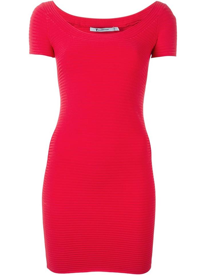 T By Alexander Wang Ribbed Fitted Dress, Women's, Size: M, Red, Nylon/spandex/elastane/rayon