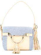 Borbonese Panelled Small Shoulder Bag, Women's, Blue, Leather/cotton/metal Other