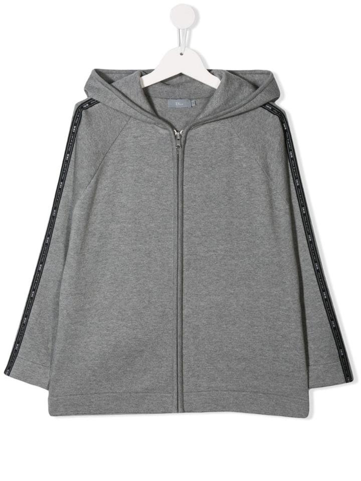 Baby Dior Teen Logo Trim Hoodie - Grey