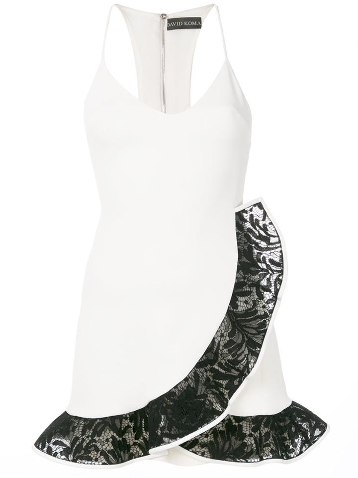 David Koma Lace Ruffle Trim Mini Dress - White