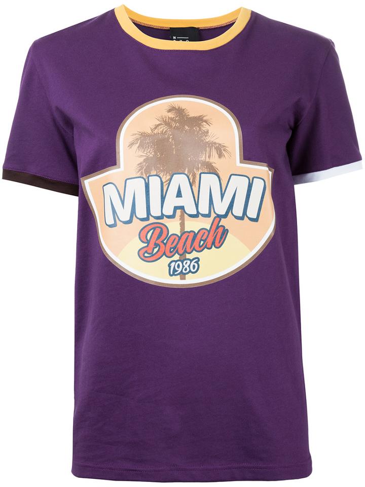 N Duo - 'miami Beach' Print T-shirt - Women - Cotton/spandex/elastane - 38, Pink/purple, Cotton/spandex/elastane
