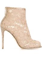 Dolce & Gabbana Floral Lace Booties, Women's, Size: 40, Nude/neutrals, Leather/other Fibres