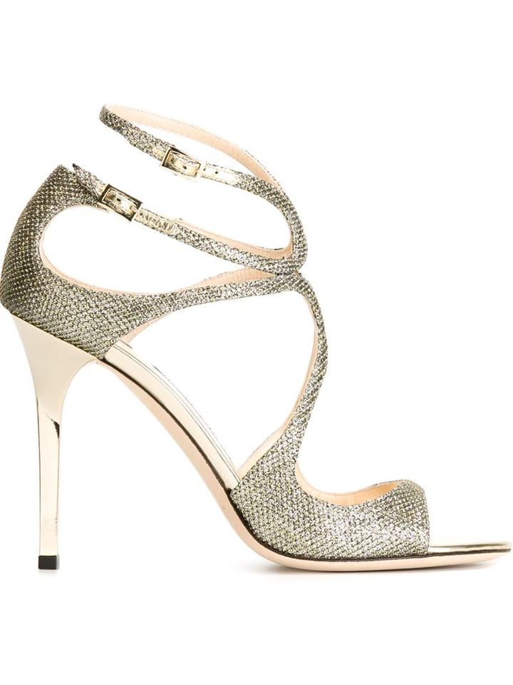 Jimmy Choo Lang Sandals, Women's, Size: 39, Grey, Leather/metallic Fibre