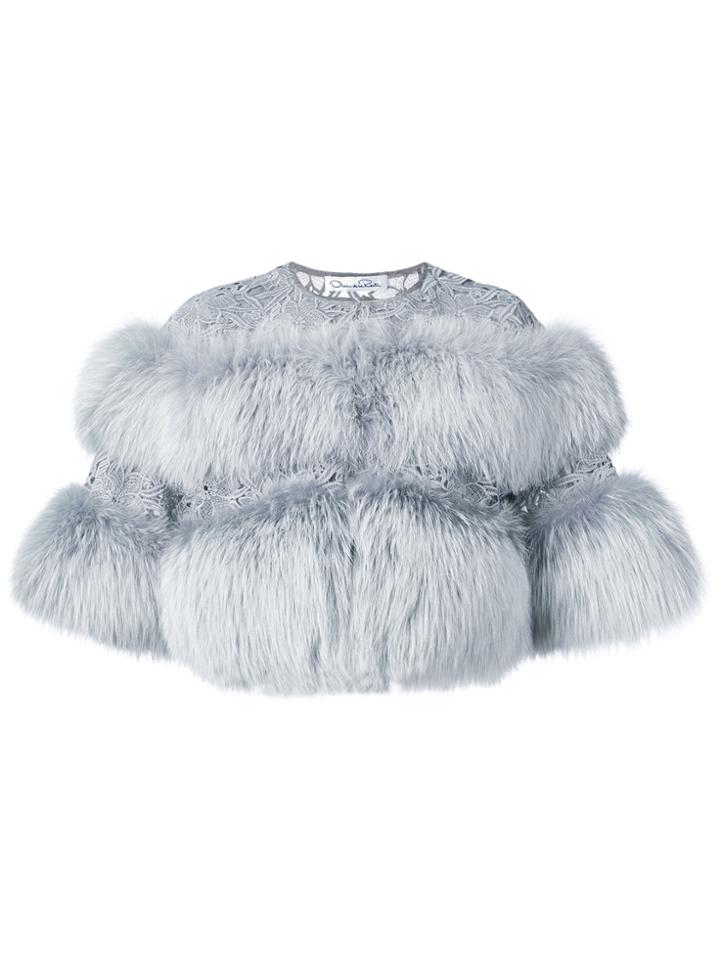 Oscar De La Renta Cropped Fox Bolero - Grey