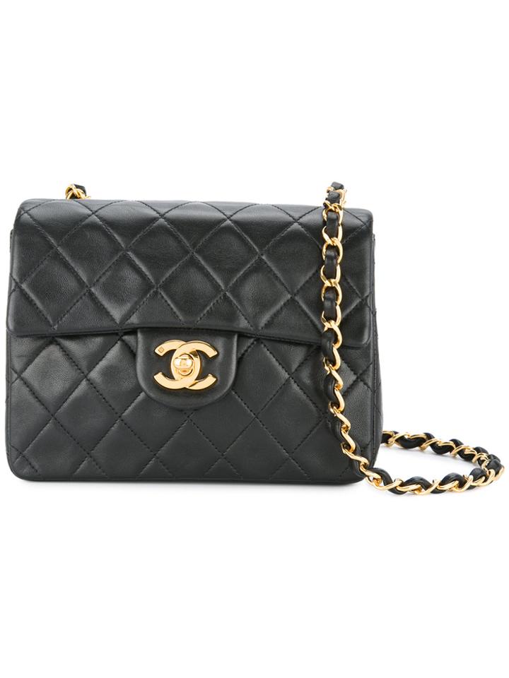 Chanel Vintage Quilted Chain Cross Body Bag - Black