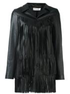 Saint Laurent Texan Fringe Jacket, Women's, Size: 38, Black, Lamb Skin/silk