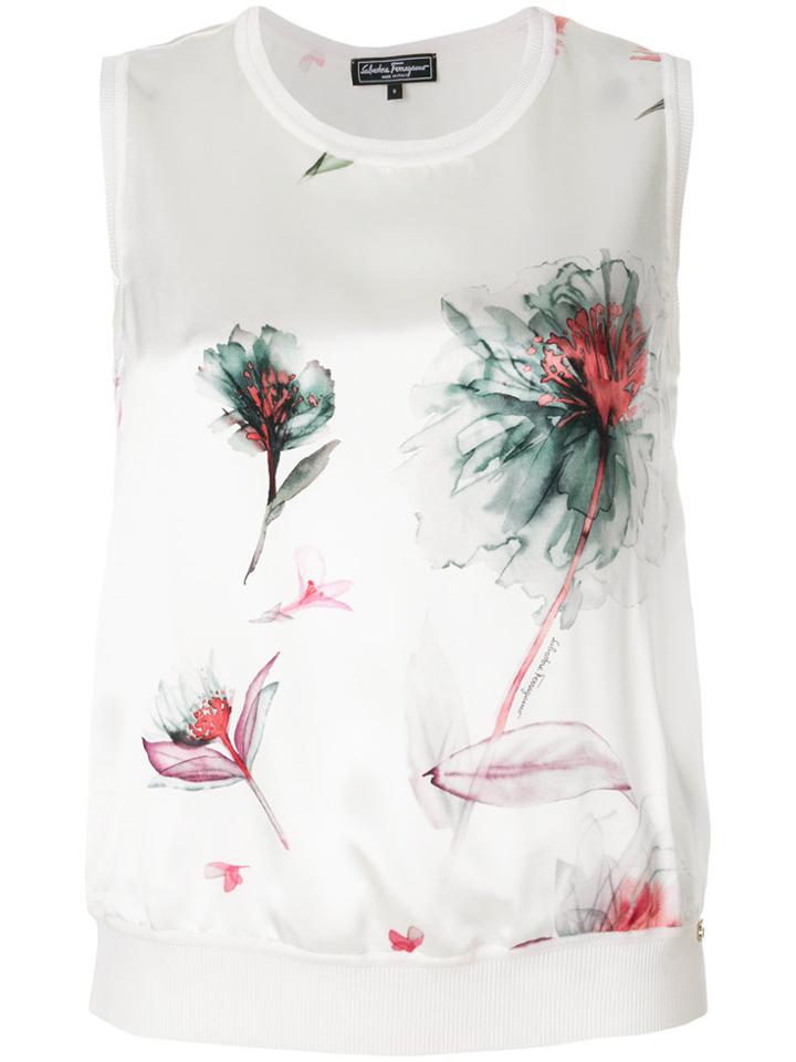 Salvatore Ferragamo Sleeveless Floral Tank Top - White