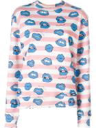 Au Jour Le Jour Mouth Print Striped Sweatshirt, Women's, Size: 40, Pink/purple, Cotton