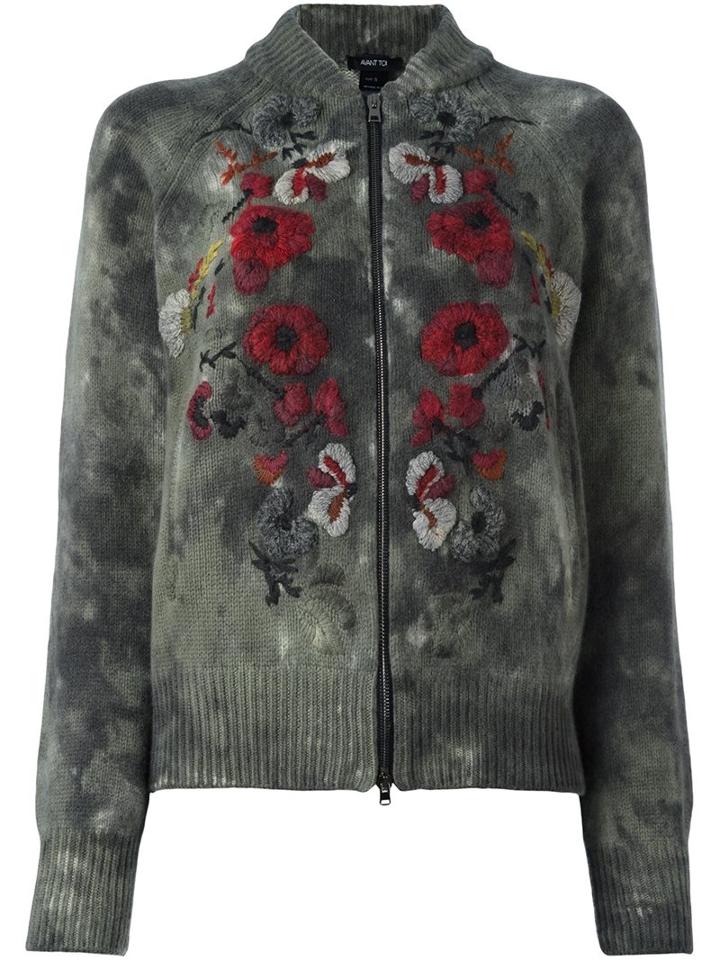 Avant Toi 'roses' Embroidered Cardigan, Women's, Size: Small, Green, Merino/cashmere/wool/viscose