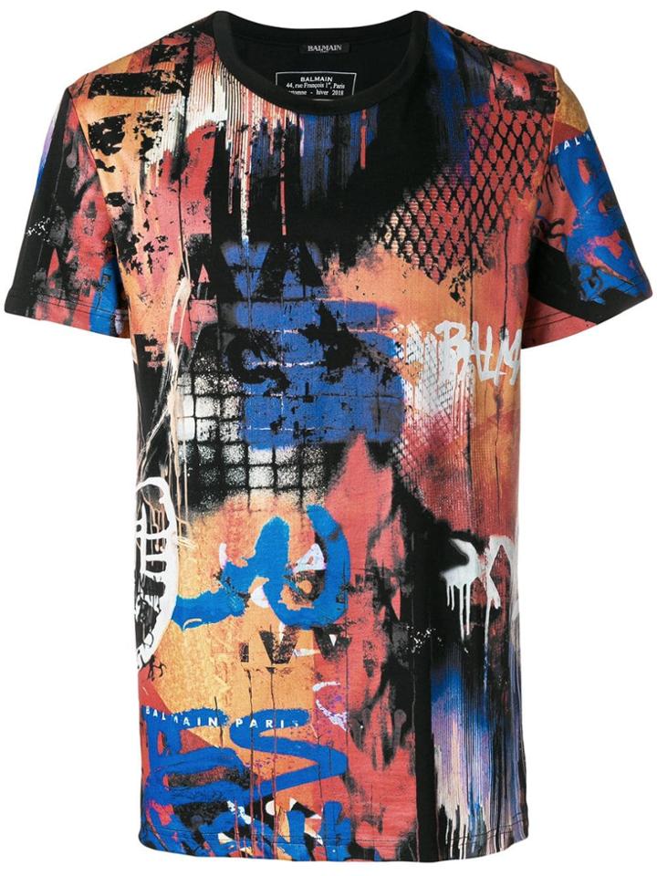 Balmain Graffiti Print T-shirt - Black