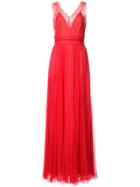 Marchesa Notte Pleated Lace And Tulle Gown - Red