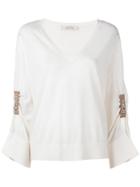 Dorothee Schumacher Embellished Patch Loose Fit Jumper - White