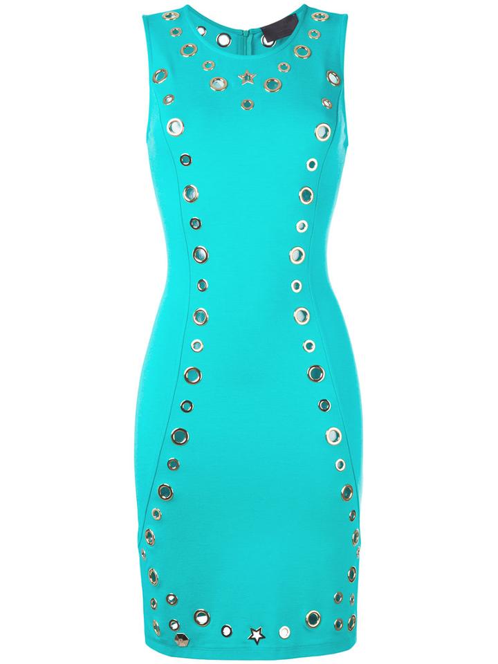 Philipp Plein - Eyelets Mix Dress - Women - Polyester/spandex/elastane/viscose - M, Blue, Polyester/spandex/elastane/viscose