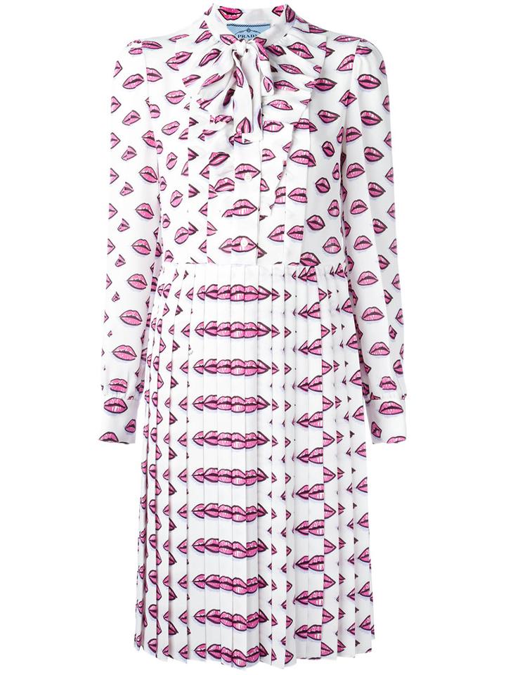 Prada Lip Print Dress, Women's, Size: 38, White, Polyester