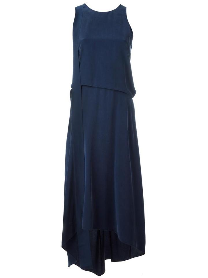Cédric Charlier Gathered Front Shift Dress, Women's, Size: 42, Blue, Silk