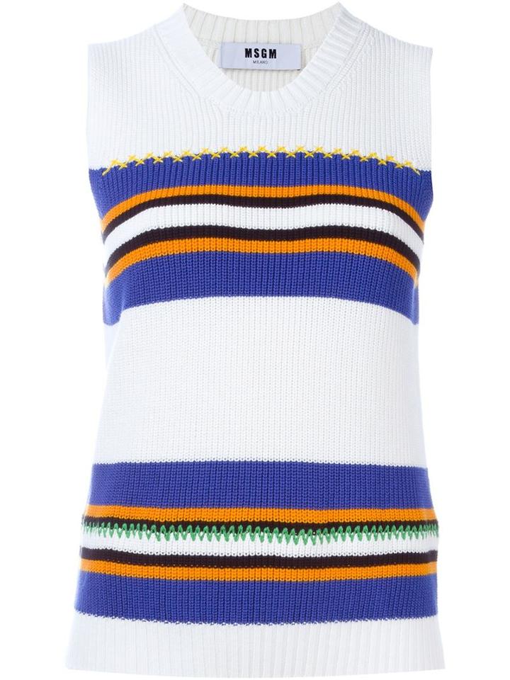 Msgm Contrast Stripe Knit Top, Women's, Size: Small, White, Cotton